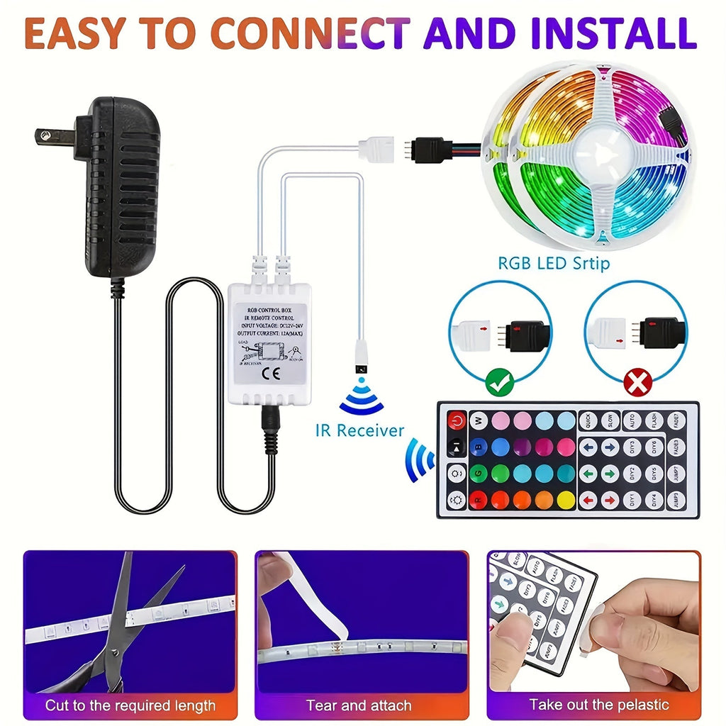 100ft LED Strip Lights Color Changing RGB with 44-Key Remote & Power Supply – 30M Flexible Indoor LED Light Strip for Bedroom Living Room Festival Wedding Carnival Party Decoration Ambiance