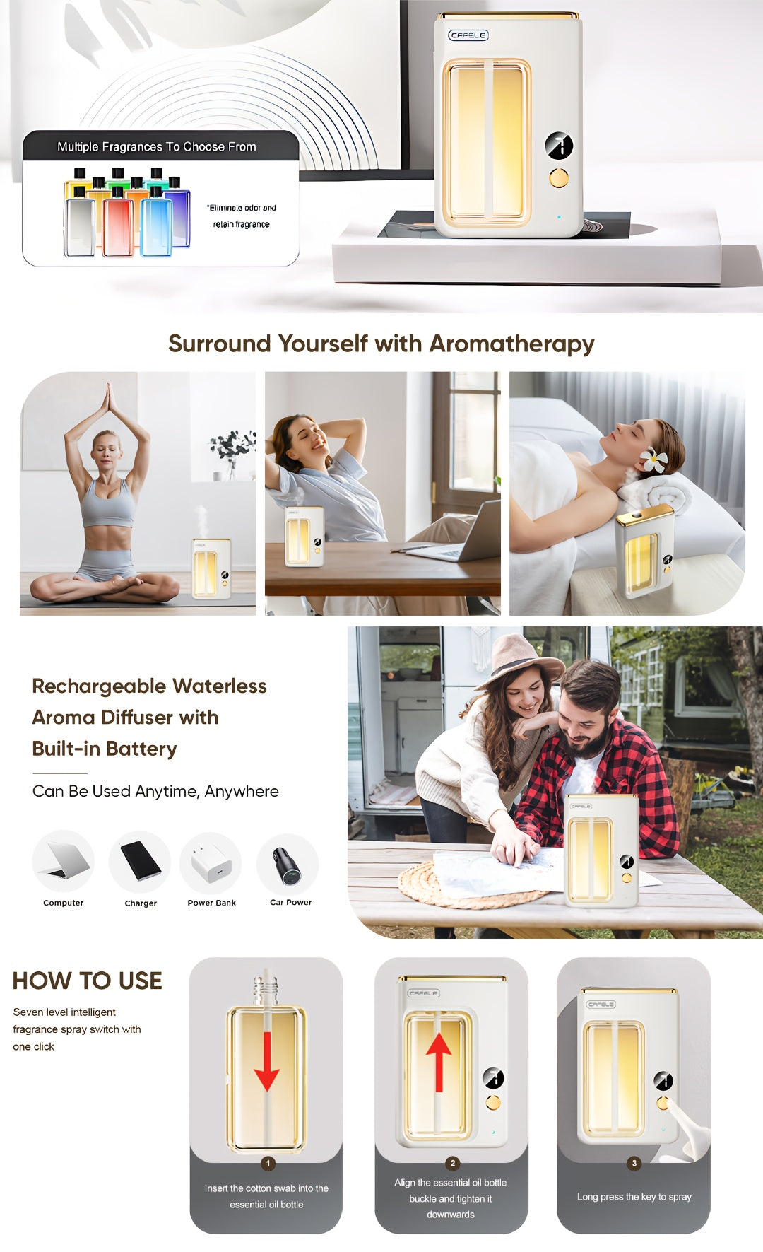Essential Oil Diffuser & Humidifier with Essential Oils Bundle – Ultrasonic Aromatherapy Diffuser, Auto Shut-Off, Quiet Operation & 7 LED Colors for Home, Bedroom, Office, Yoga & Bathroom | 1, 3 or 5 Bottles