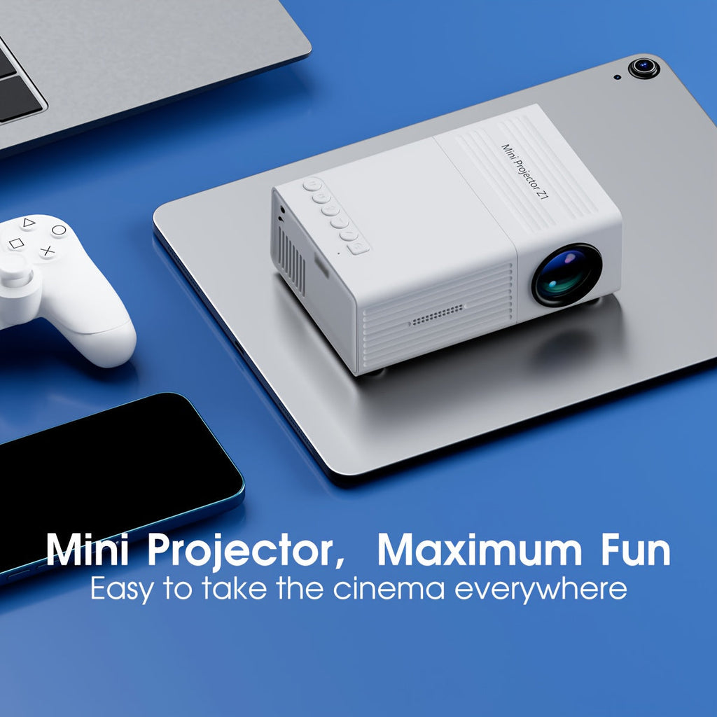 Portable Projector 1080P Supported 1280x720 Native Resolution USB Plug-and-Play Wireless Remote Control Modern Style Home Theater Bedroom Outdoor Movie Projector