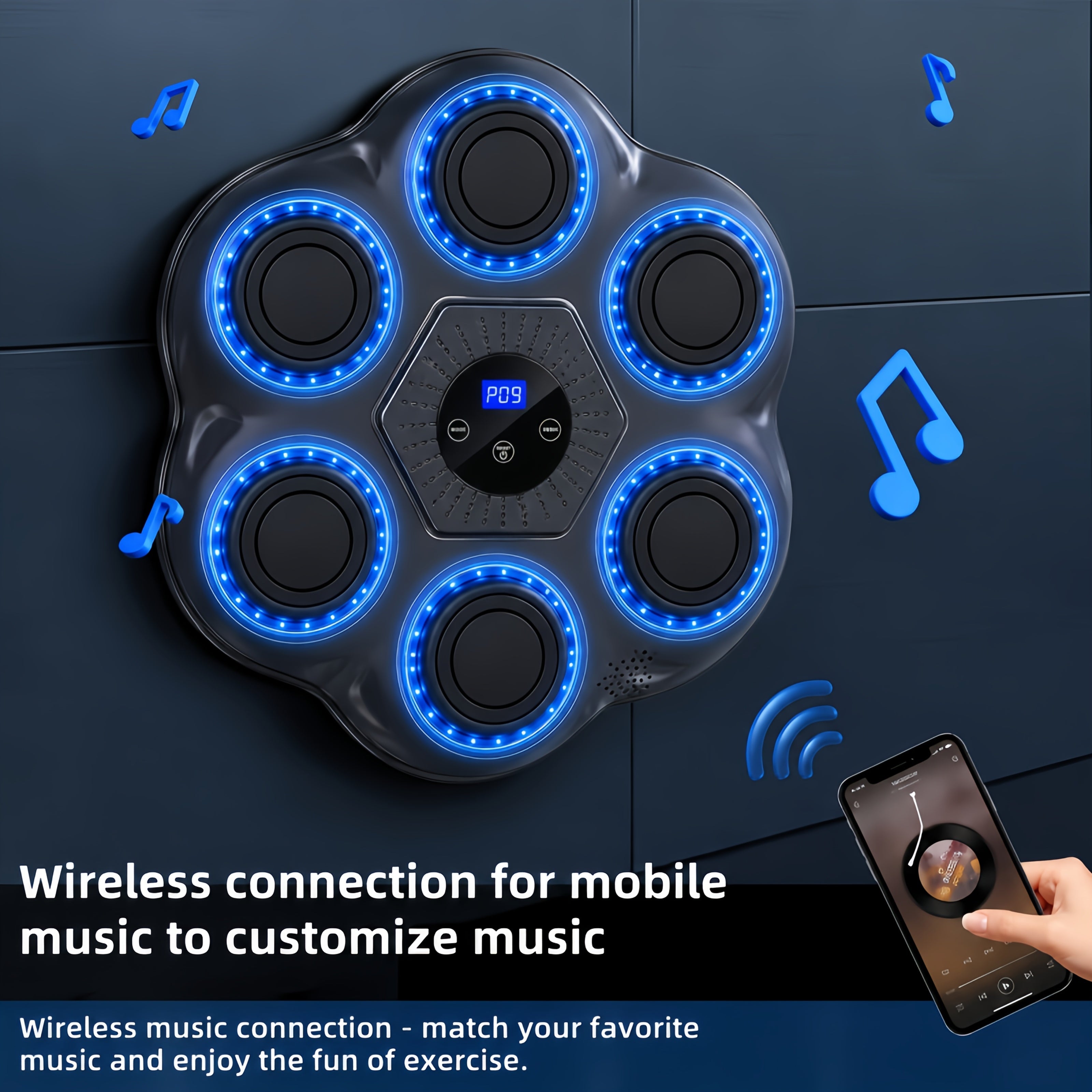 Wall Mounted Music Boxing Machine with LED Lights & Wireless Bluetooth – 6 Targets, 9 Modes, 18 Speed Levels, Intelligent Hit Counter, No-Drill Adjustable Mount, Home Gym Punching Trainer with Free Boxing Gloves