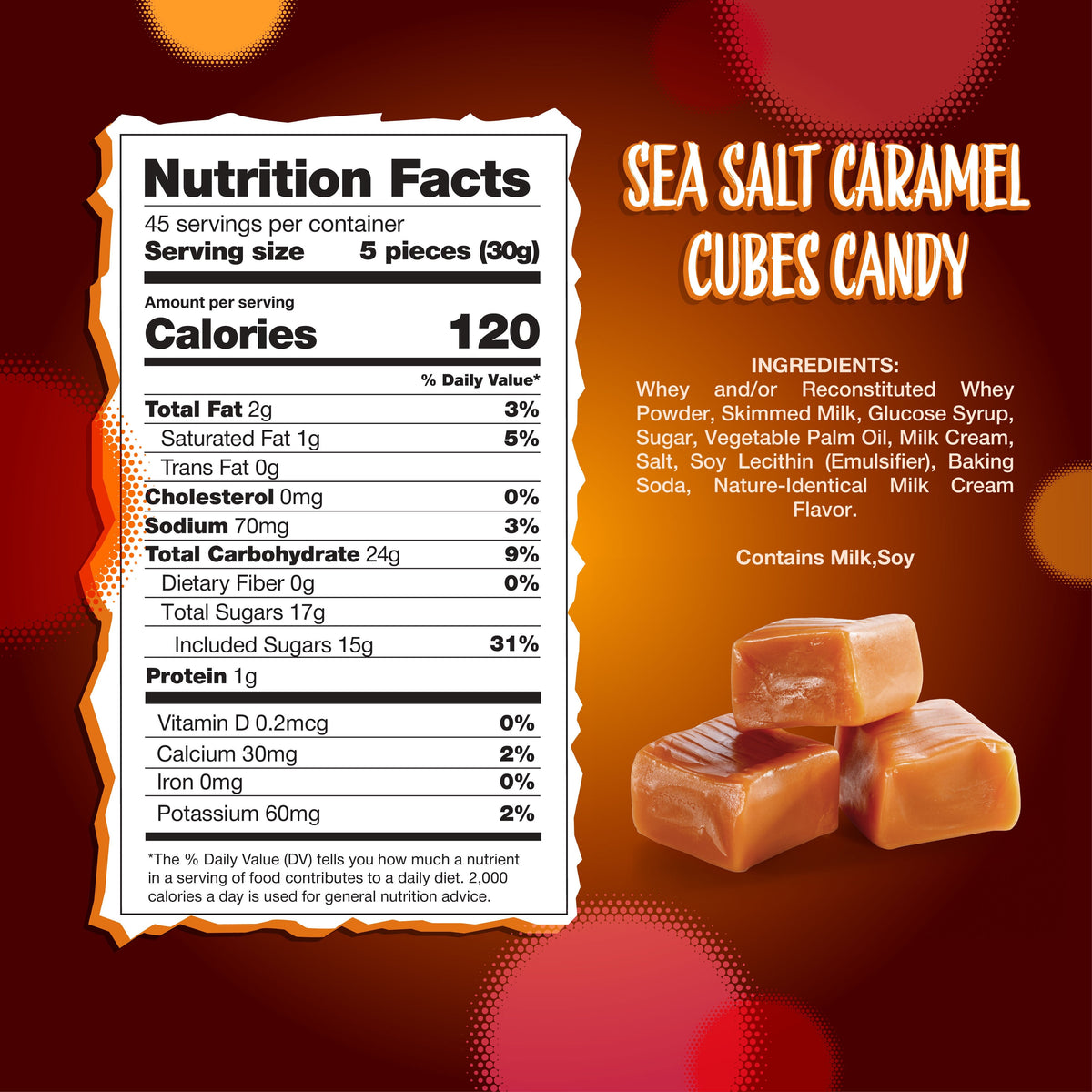 Sea Salt Caramel Cubes Candy 3 Pound Bulk Pack 225 Count - Individually Wrapped Soft Chewy Sweet Salty Caramel Squares for Snacking Baking Gifting Candy Bowls Events