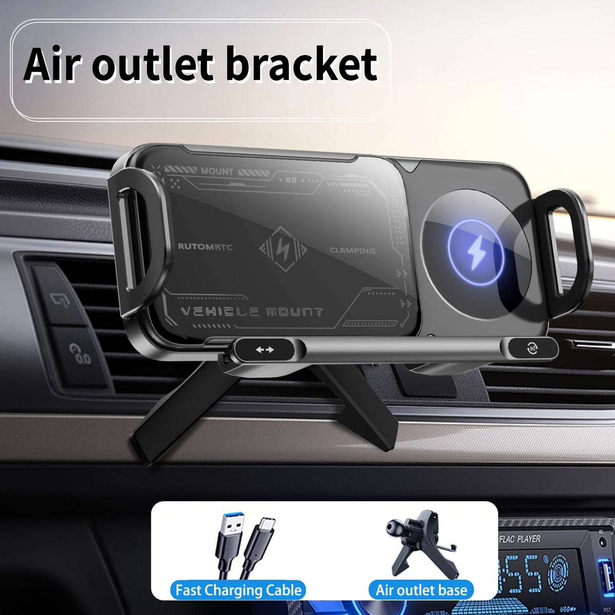 15W Wireless Car Charger Mount Auto-Clamping for Samsung Galaxy Z Fold6 Fold5 Fold4 iPhone 16 15 14 13 12 Pro Max – Electric Horizontal Vertical Adjustment Fast Wireless Charging Car Phone Holder 4.3"-6.9"