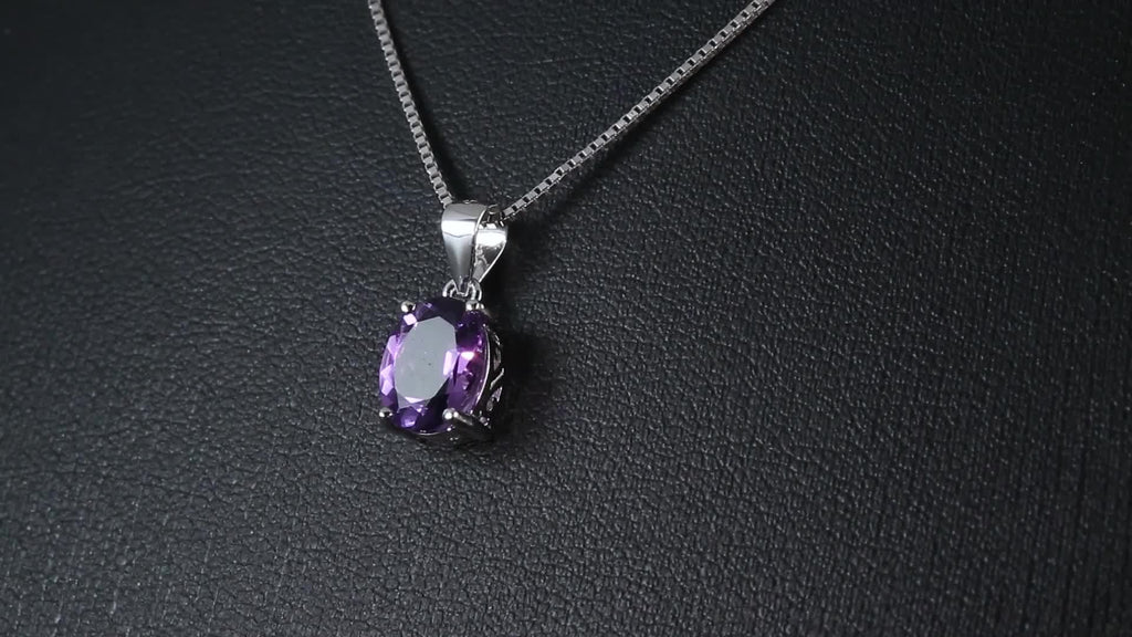 925 Sterling Silver Natural Gemstone Oval Cut Pendant Necklace for Women – Amethyst Citrine Garnet Peridot Topaz Multi-Faceted Fine Jewelry, Elegant Dating Daily Gift for Girls