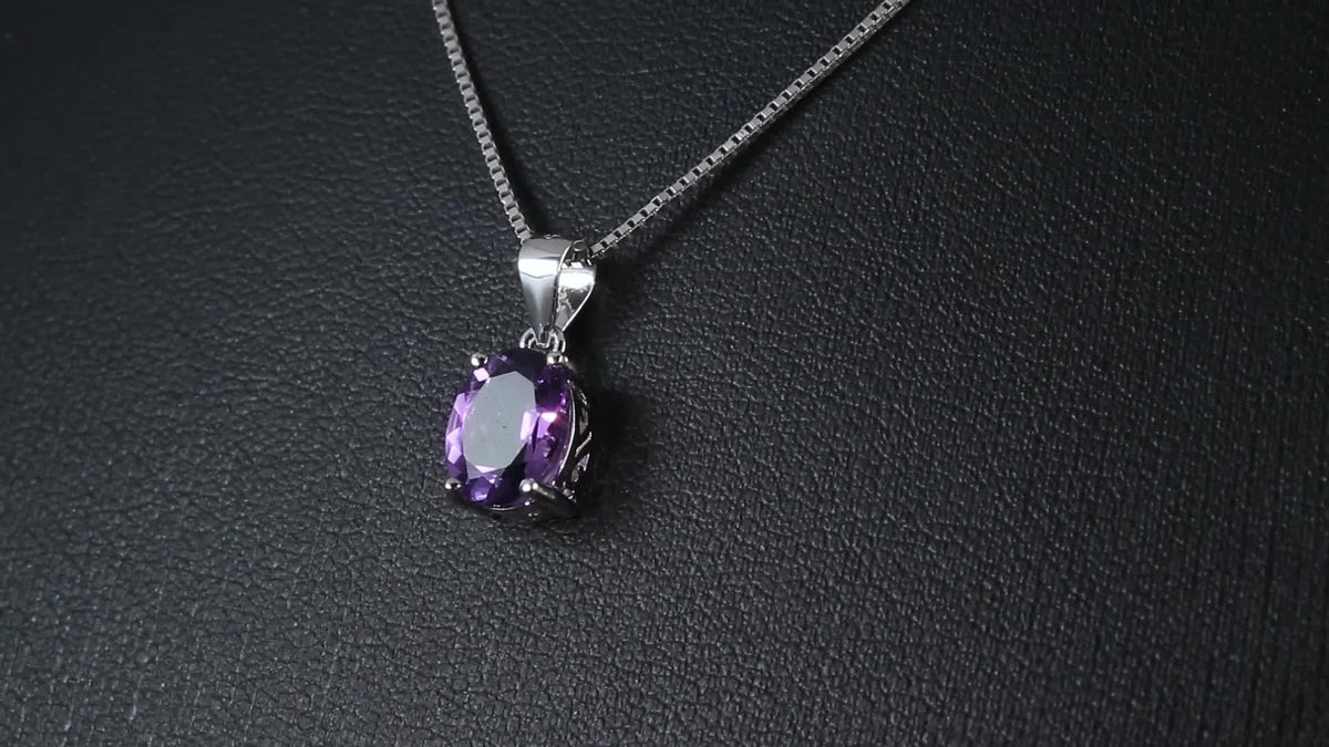 925 Sterling Silver Natural Gemstone Oval Cut Pendant Necklace for Women – Amethyst Citrine Garnet Peridot Topaz Multi-Faceted Fine Jewelry, Elegant Dating Daily Gift for Girls
