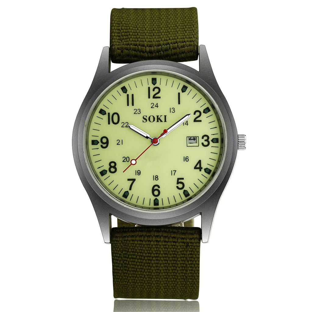 Men's Minimalist Nylon Strap Quartz Watch - Casual Analog Wristwatch with Luminous Dial, 24-Hour Calendar & Stainless Steel Case, Everyday Sport Field Watch for Men, Great Gift