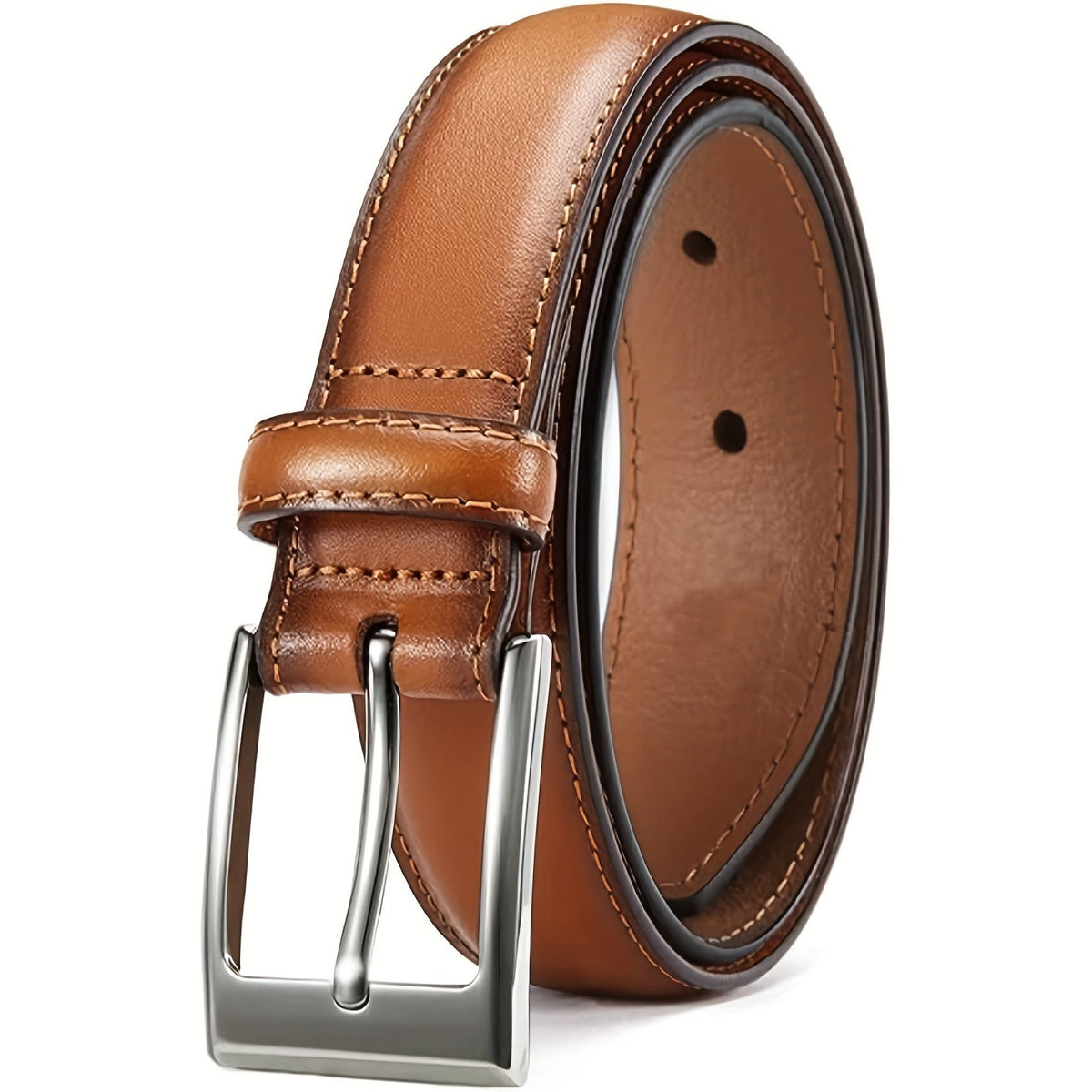 Men's Genuine Leather Prong Buckle Belt for Jeans & Work – Classic Business Dress Belt in Black, Brown & More, Sizes 28"-54" Including Big & Tall