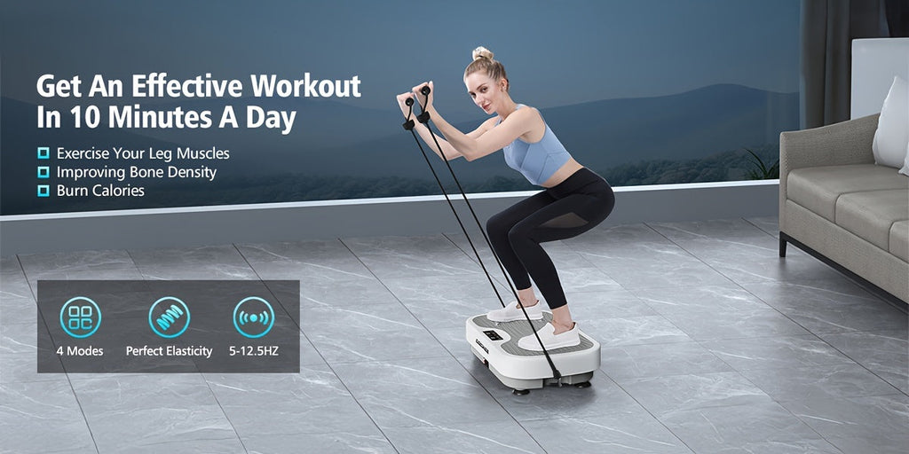 Vibration Plate Whole Body Workout Machine for Lymphatic Drainage – Silent Motor Adjustable Speed Home Gym Fitness Platform for Weight Loss Muscle Toning in White & Black