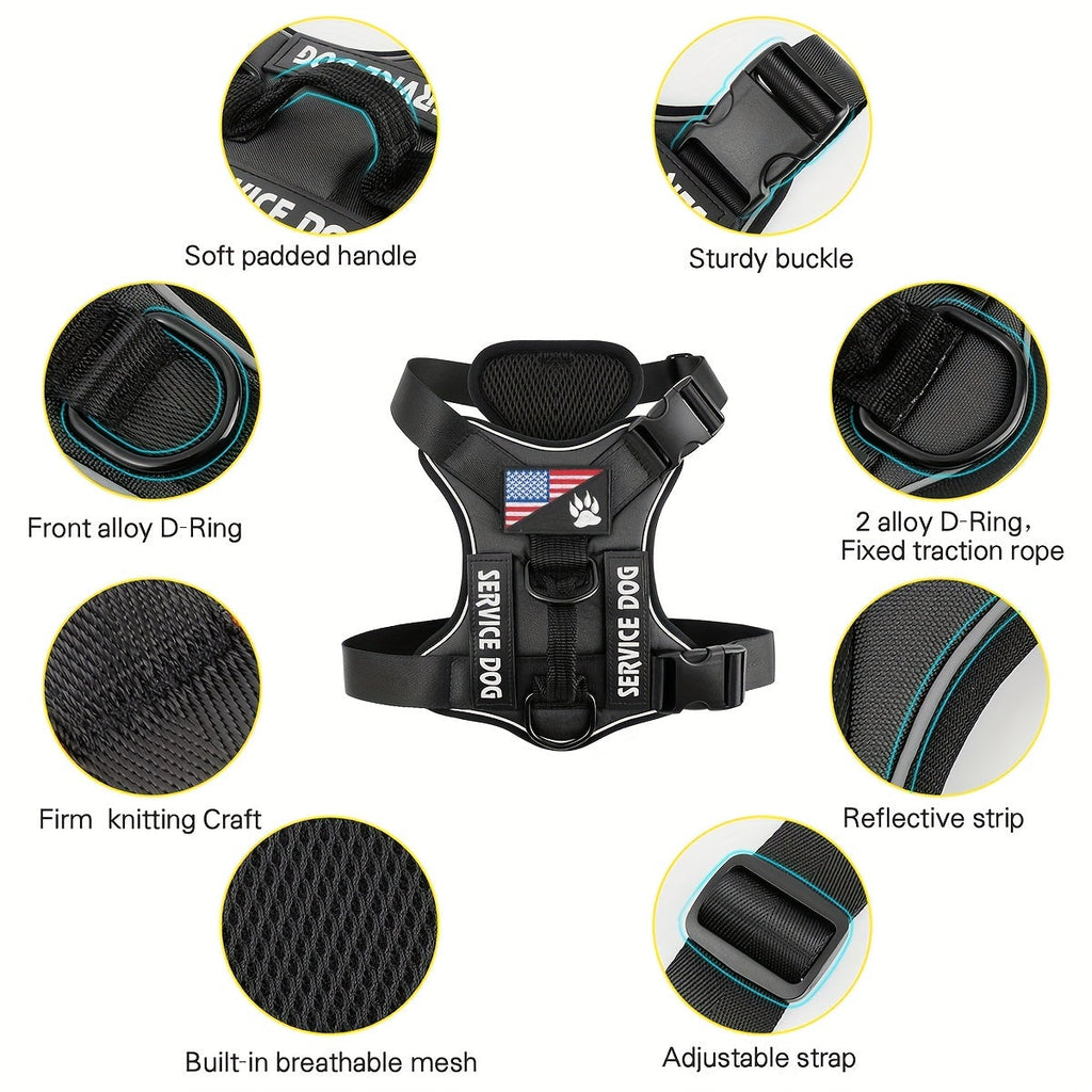 Dog Vest Harness Set with Leash – Adjustable No-Pull Harness Includes 5 Patches, Seat Belt, Collapsible Bowls & Poop Bag Dispenser for Training Walking Hiking XS to XL