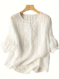 Embroidered Floral T-Shirt Women Casual Short Sleeve Crew Neck Soft Cotton Tee 4 Colors White Green Yellow Khaki S-XXL
