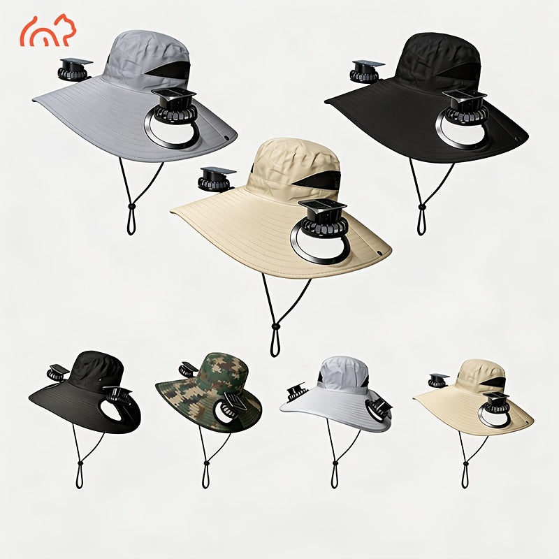 Solar Fan Hat with Dual Fans & USB Charging for Men & Women – Wide Brim Cooling Cap with Long Battery Life for Camping, Hiking, Fishing, Gardening & Outdoor Work | Black, Dark Gray & Khaki