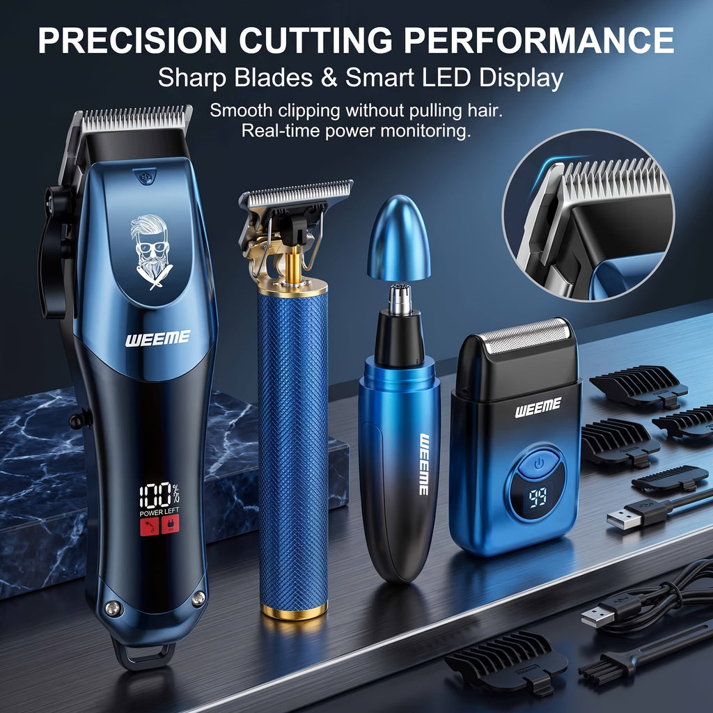 Men's Electric Hair Clipper Grooming Set USB Rechargeable Cordless Nose Hair Trimmer Shaver 2-Piece 4-Piece 5-Piece Professional Lithium Battery Father's Day Birthday Gift Golden Blue
