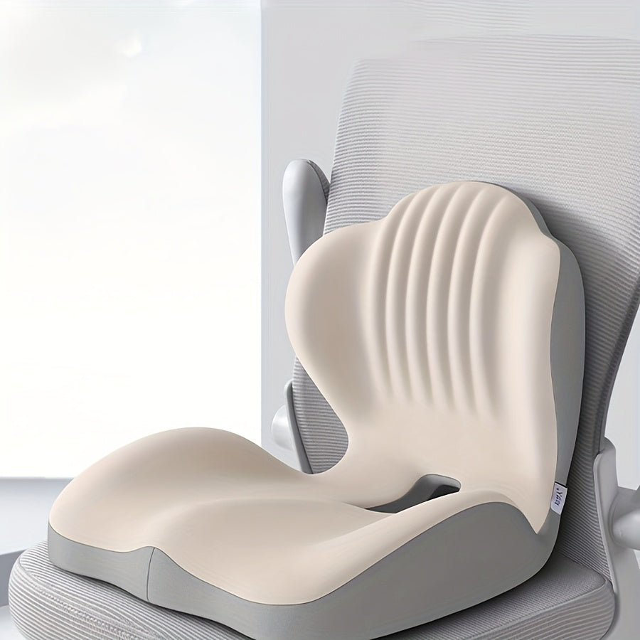 Memory Foam Seat Cushion with Ergonomic Raised Back & Hollow Breathable Design – Coccyx Tailbone Pain Relief Cushion for Office Chair, Car Seat, Wheelchair & Home, Non-Slip Buttock Cushion