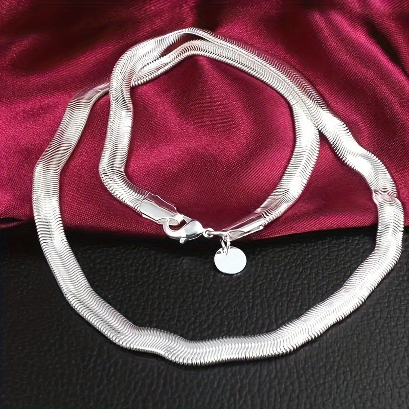 925 Sterling Silver Flat Snake Chain Necklace 20 Inch – Sleek Minimalist 2D Serpentine Unisex Jewelry Gift for Weddings Parties Christmas Holidays
