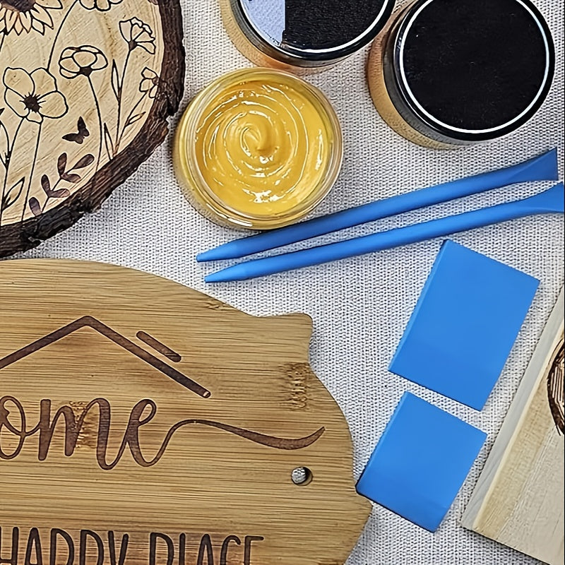 Wood Burning Paste Kit Heat Activated Pyrography Gel Set with Burning Pens Squeegee Tools, 6 Jars 1.5OZ Etching Cream for Wood Canvas Denim Fabric, DIY Craft Kit for Beginners Artists Adults