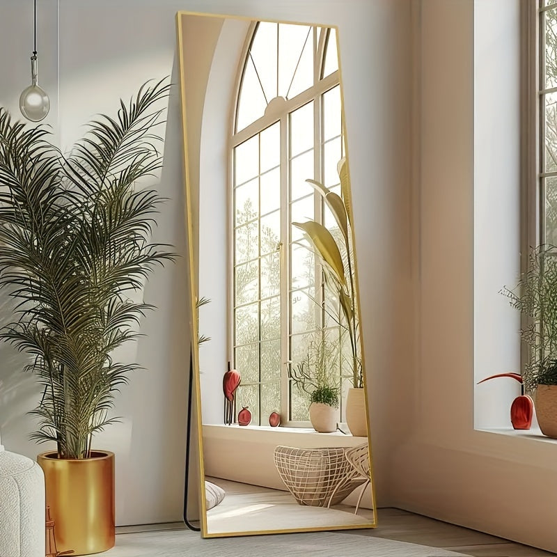 Full Length Floor Mirror with LED Lights - Arched & Rectangle Top, Aluminum Frame, 71" Standing Dressing Mirror for Bedroom & Living Room, Black Gold White, 5mm Tempered Glass