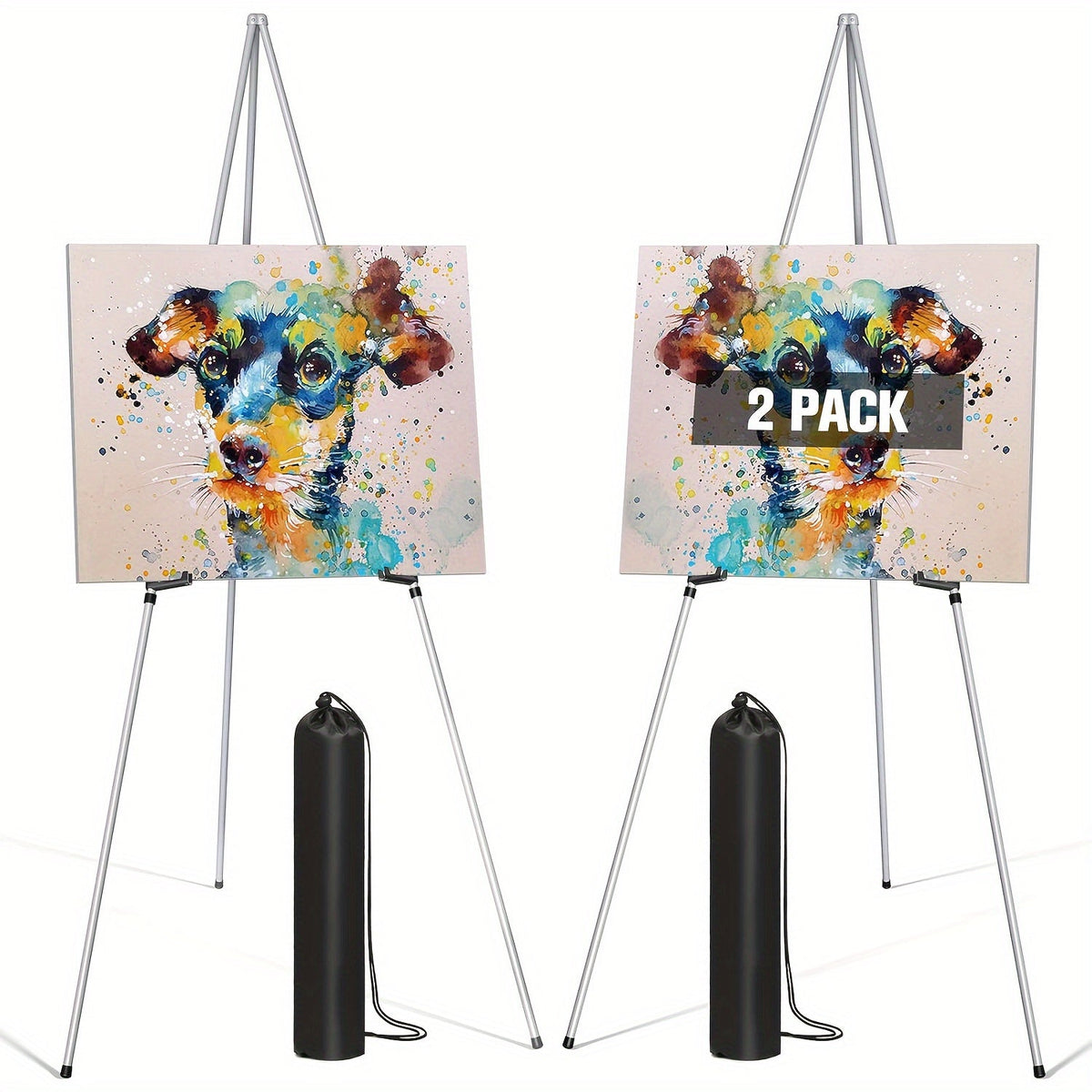 63 Inch Portable Tripod Easel Stand Foldable with Carrying Bag – Adjustable Metal Floor Easel for Wedding Signs Art Posters Painting Trade Shows Events – Black White Gold Silver Pink Single 2-Pack 3-Pack