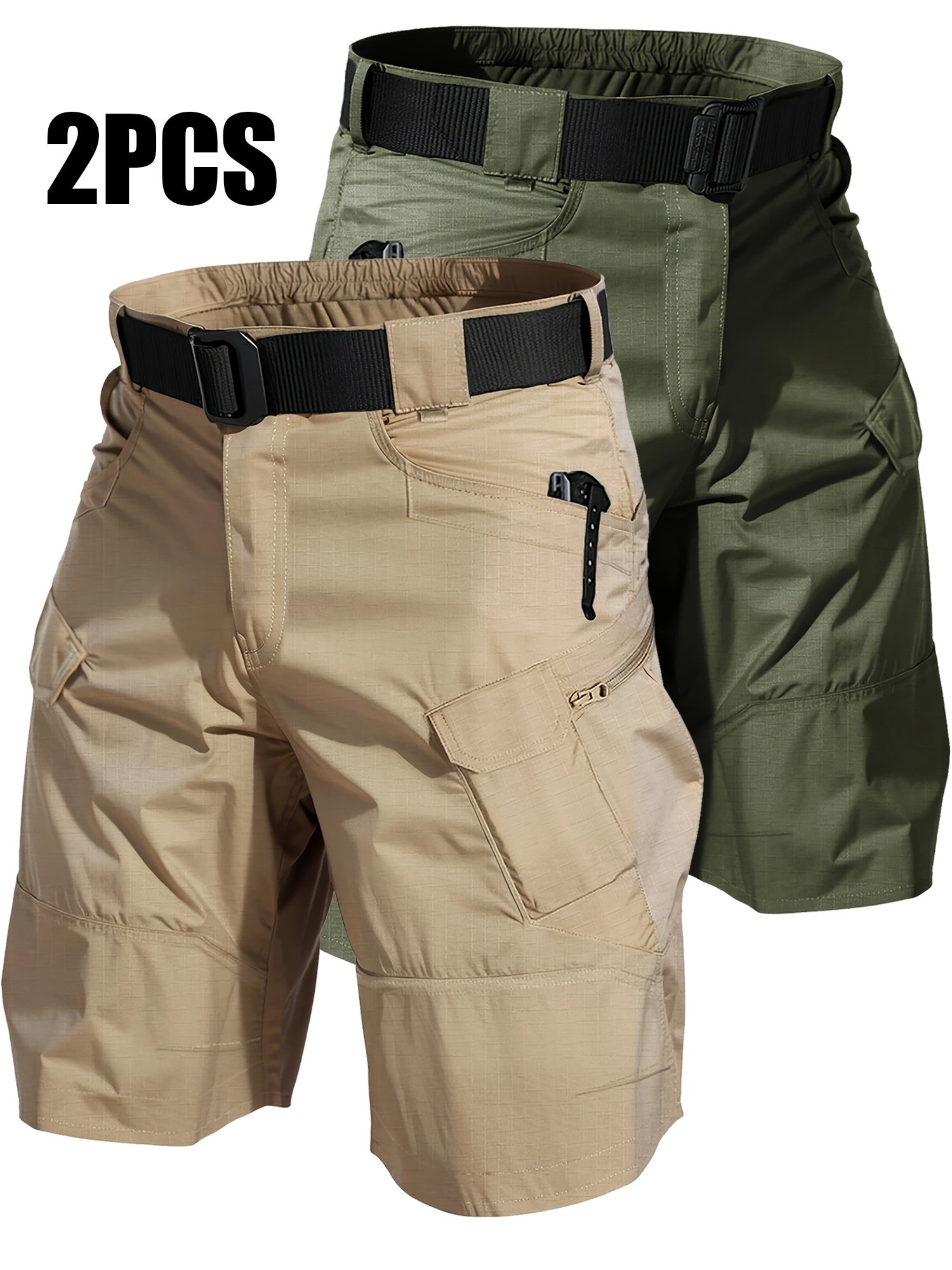 2-Pack Men's Cargo Shorts with Multi-Pocket - Durable Relaxed Fit Outdoor Hiking Camping Fishing Work Shorts, Tactical Utility Bottoms for Men Sizes S-XXXL, Black Gray Khaki Army Green