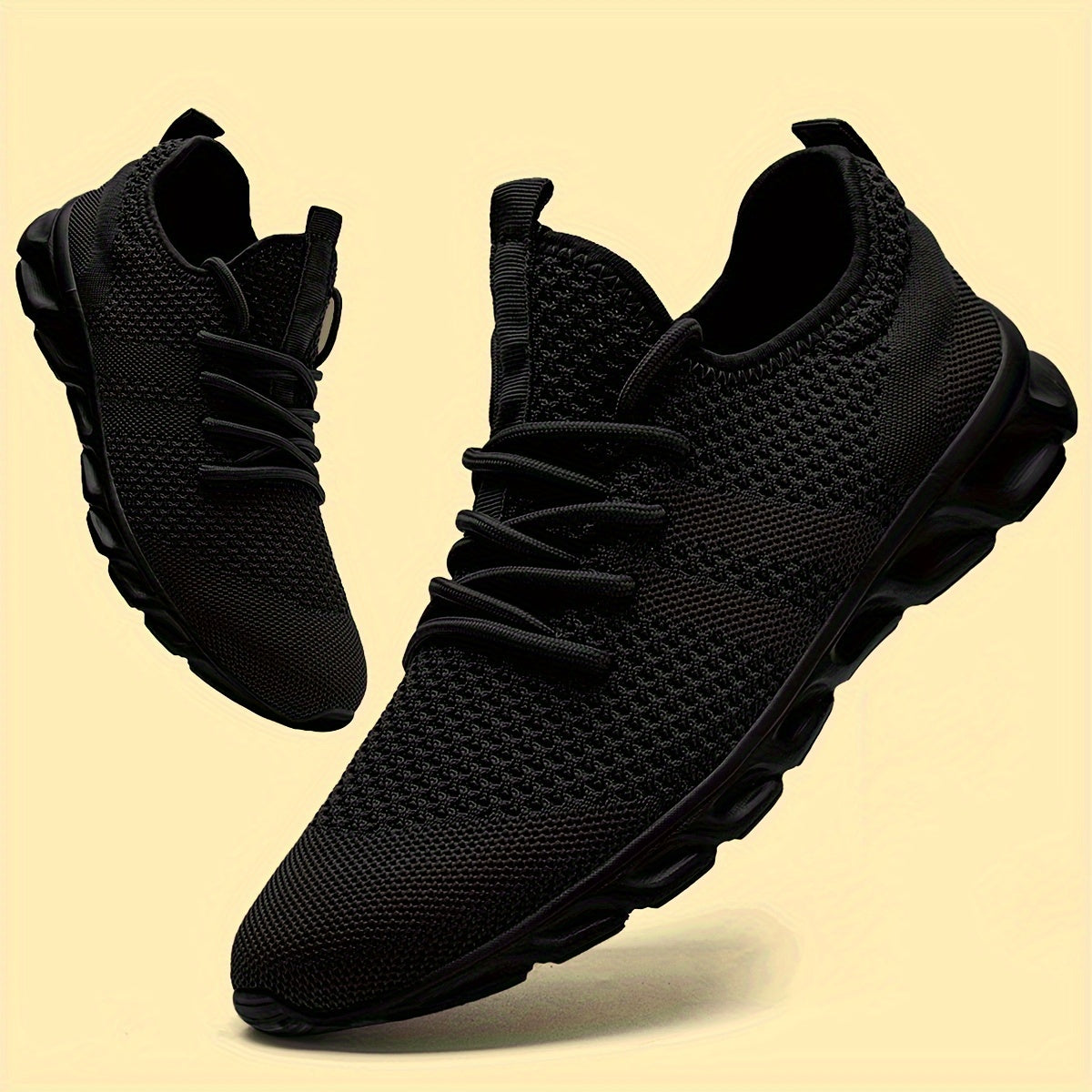 Men's Lightweight Knit Mesh Sneakers EVA Blade Sole Low-Top Lace-Up – Breathable Running Walking Gym Shoes in White Red Black All-Season US Sizes 6 to 13.5
