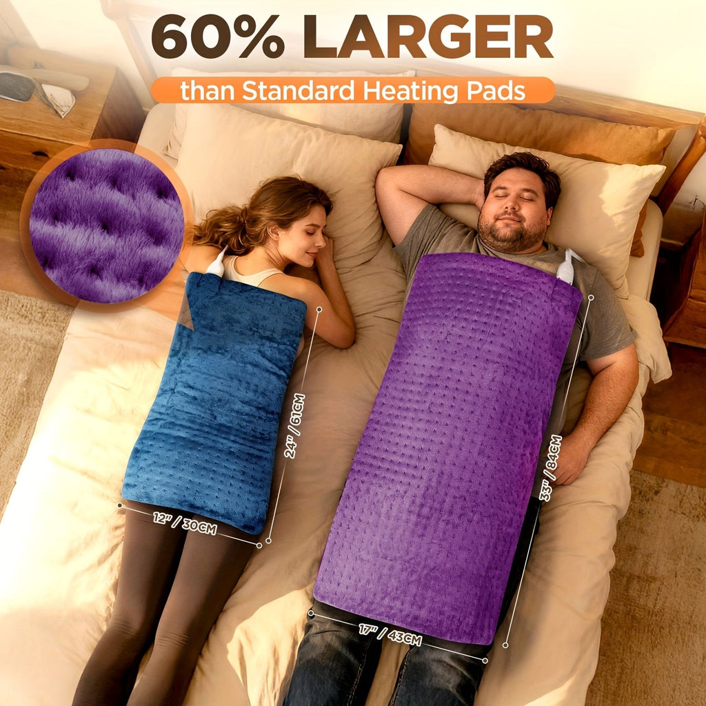 Electric Heating Pad for Back Pain Relief 12x24in – 130W Fast Heat to 150°F, 2X Thicker Plush Flannel, 4 Heat Settings, Auto Shut-Off, Machine Washable, Dry & Moist Heat Therapy for Neck Shoulders Abdomen Legs, Gift for Women Men Mom Dad