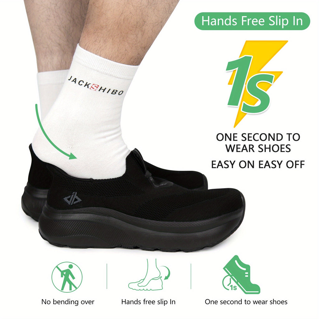Men's Hands-Free Slip-In Sneakers – Wide Toe Box, Zero Drop Sole, Cushioned Mesh Walking Shoes for Casual & Everyday Wear – Rubber Sole, Pull-On Design (US 8–13.5)