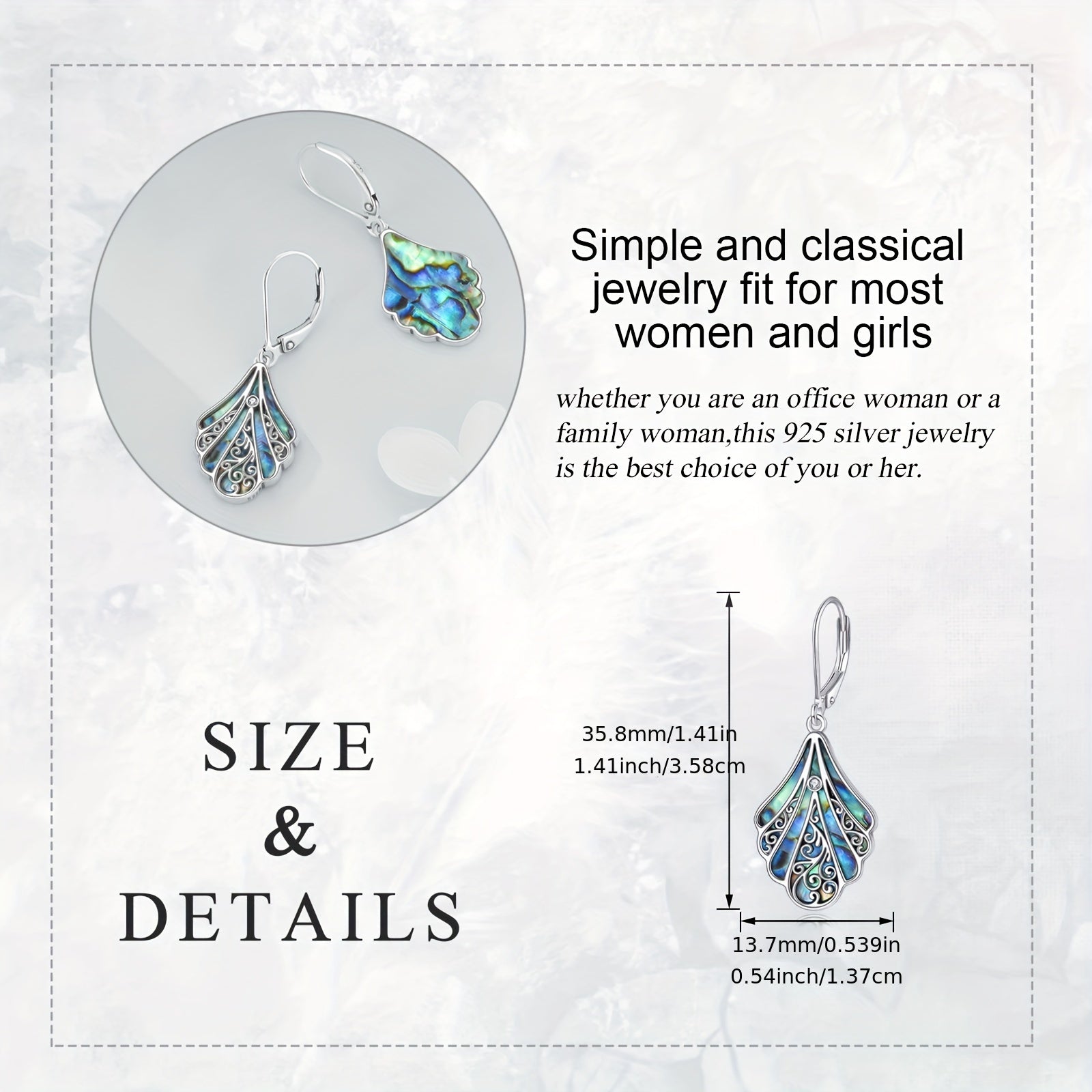 925 Sterling Silver Abalone Shell Dangle Earrings – Hypoallergenic Boho Drop Earrings for Women, Openwork Vintage Design, Iridescent Shell Inlay, Gift for Mother's Day & Valentine's Day