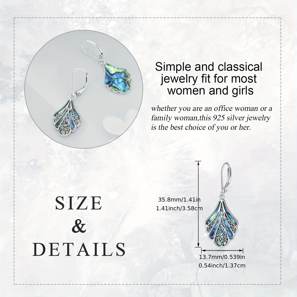 925 Sterling Silver Abalone Shell Dangle Drop Earrings for Women – Boho Filigree Iridescent Statement Jewelry Gift for Birthday Anniversary Wedding