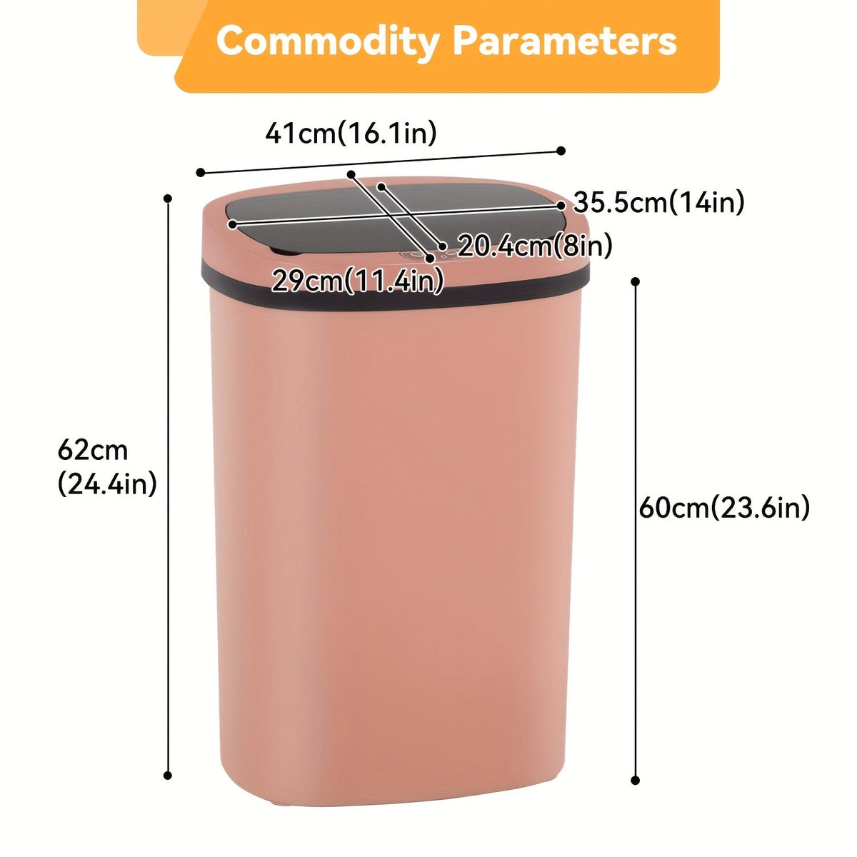13 Gallon Touchless Trash Can 50L Automatic Motion Sensor Kitchen Waste Bin Stainless Steel & Plastic for Kitchen Office Bedroom Living Room