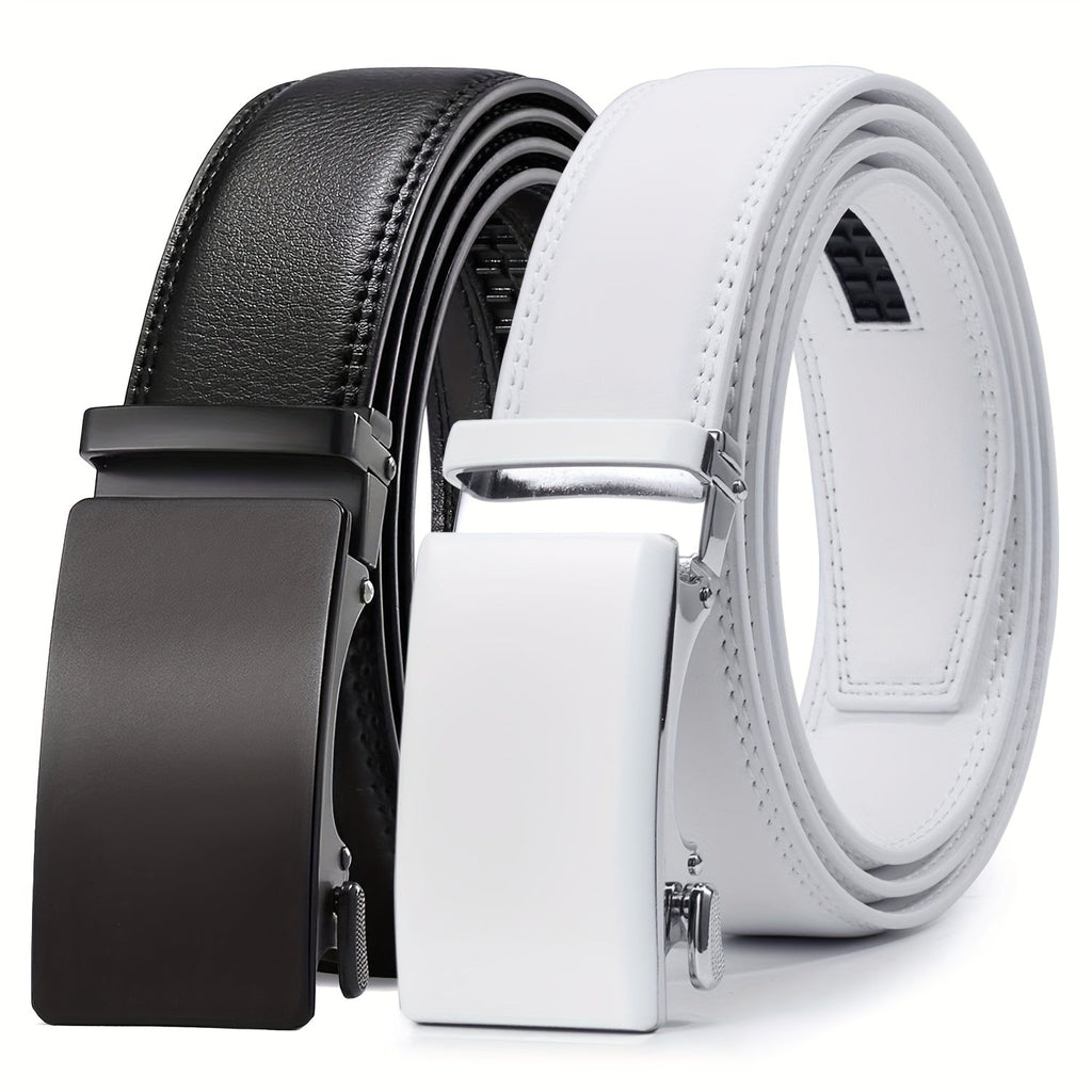 Men's Ratchet Belts 2-Pack – Genuine Leather Cut-to-Fit Dress & Casual Belts for Men, Adjustable Waist 28–52 Inches, Perfect Gift for Him
