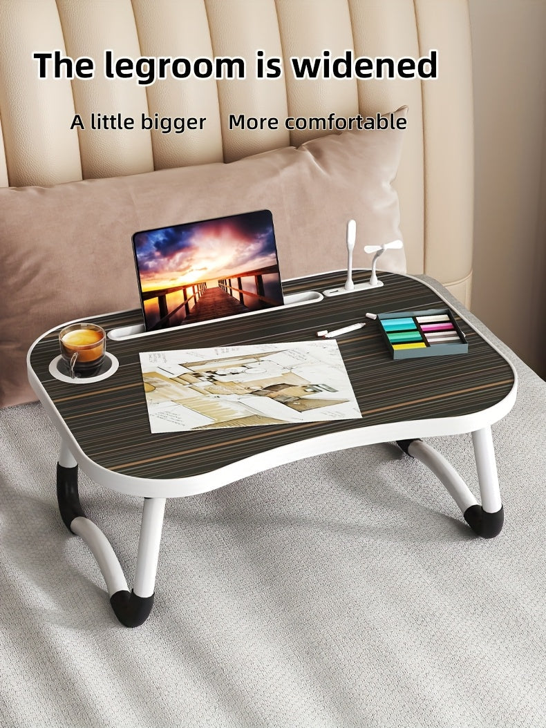 Foldable Laptop Desk Portable Bed Desk with Cup Holder Tablet Slot Fiberboard Lap Desk for Work Study Drawing Gaming Dining in Bed Sofa Floor Black and Walnut Home Office Gift