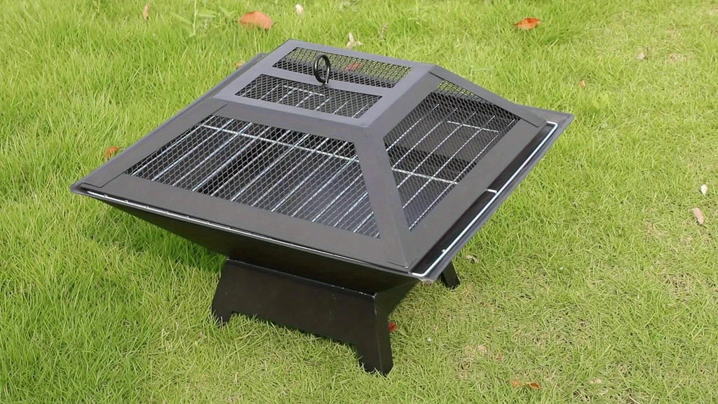Outdoor Fire Pit 18.5 Inch Heavy-Duty Wood Burning Bowl with BBQ Grill Grate, Ash Collector, Fireproof Cover & Charcoal Hook – Backyard Patio Heater for Camping, Picnics & Outdoor Gatherings