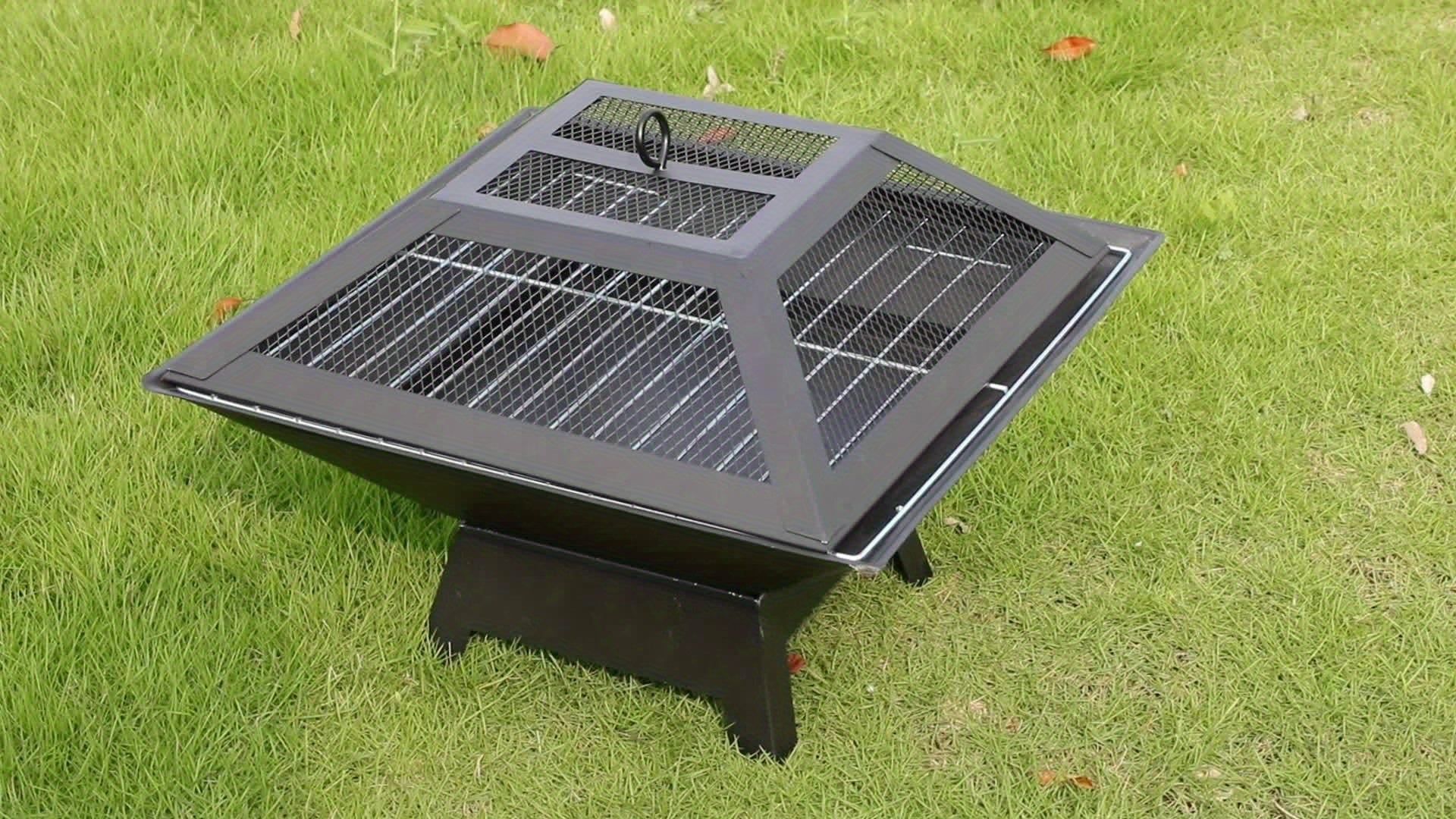 Outdoor Fire Pit 18.5 Inch Heavy-Duty Wood Burning Bowl with BBQ Grill Grate, Ash Collector, Fireproof Cover & Charcoal Hook – Backyard Patio Heater for Camping, Picnics & Outdoor Gatherings