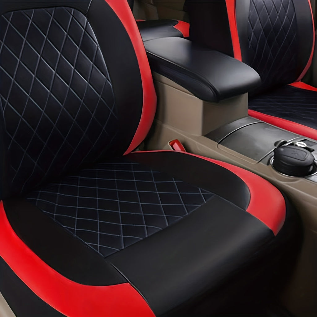 Quilted PU Leather Car Seat Covers Waterproof Sponge Padded All-Season Universal Fit Cars SUVs Trucks Gray Black Red Blue Single or 12-Piece Full Set Interior Protection | Nova Mart