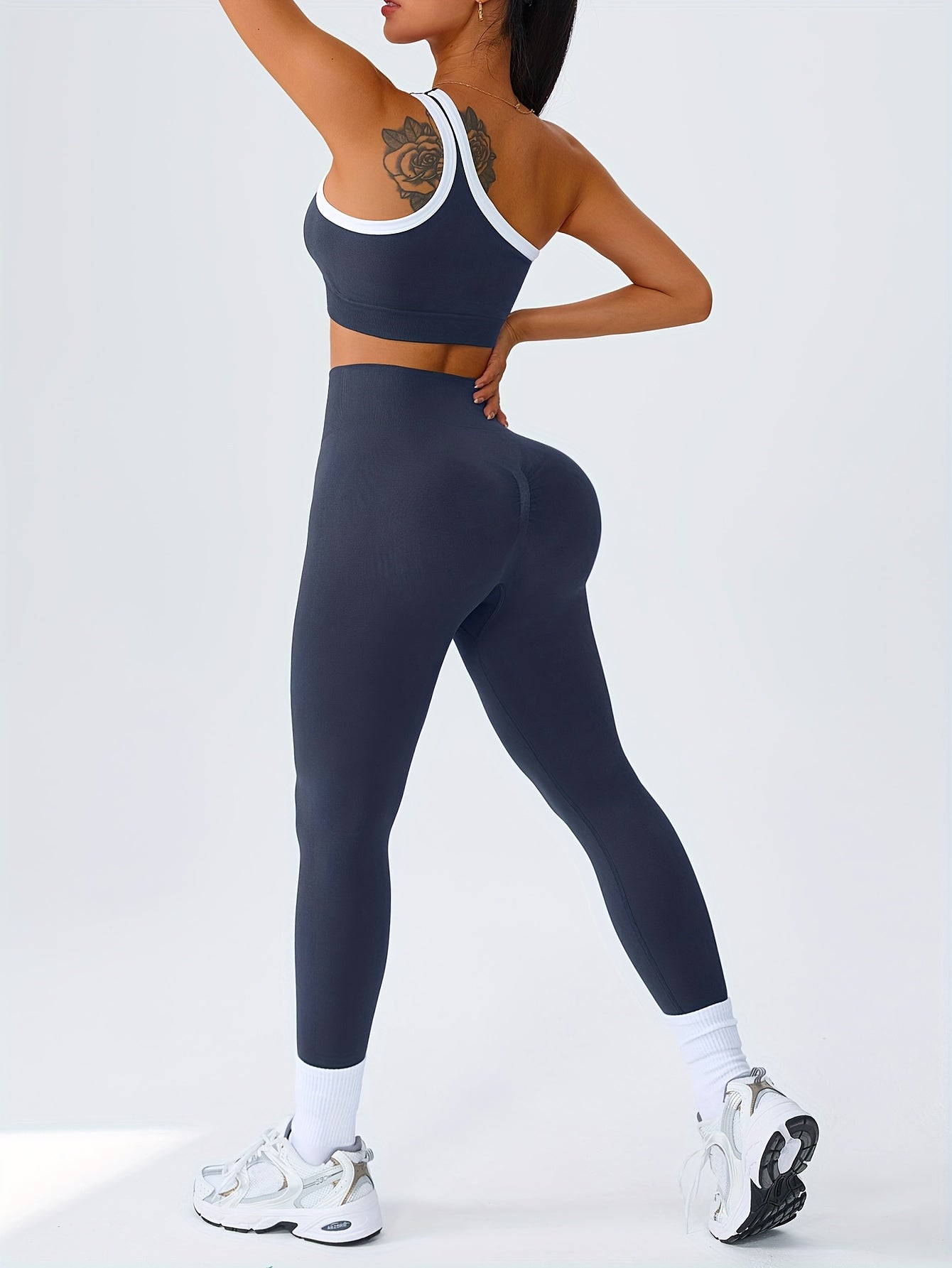 Women's Butt Lifting Leggings & Sports Bra Set 2 Piece High-Waisted 90% Polyamide – Stretchy Minimalist Yoga Running Workout Outfit with Camisole Top, 6 Colors S-XL