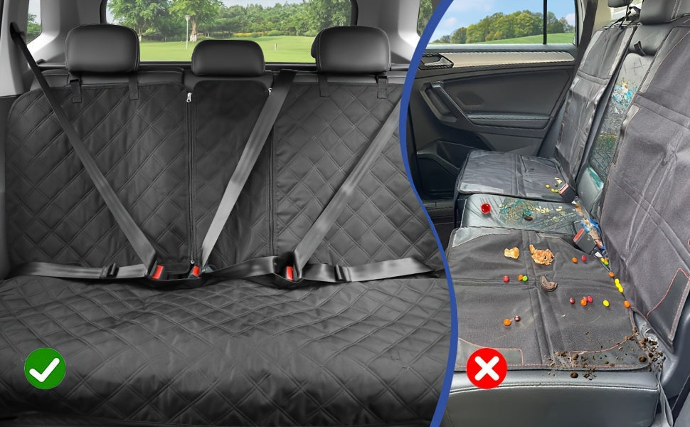 Car Back Seat Cover 60/40 Split Bench 900D Waterproof Non-Slip – Easy Cleanup Seat Protector for Dogs Pets Kids Cars Trucks SUVs with Seat Belt & Armrest Access (Black)