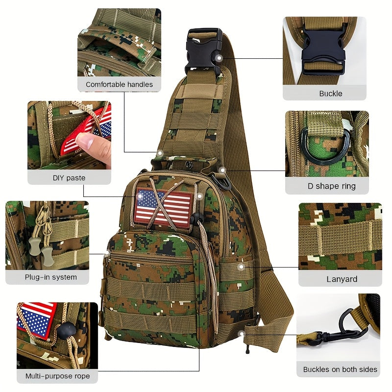 Tactical Sling Backpack Lightweight Crossbody Daypack – Military Camo Shoulder Bag for Cycling Hiking Travel Daily Use, Multiple Colors with Flag Patch Option, Men Women EDC Bag