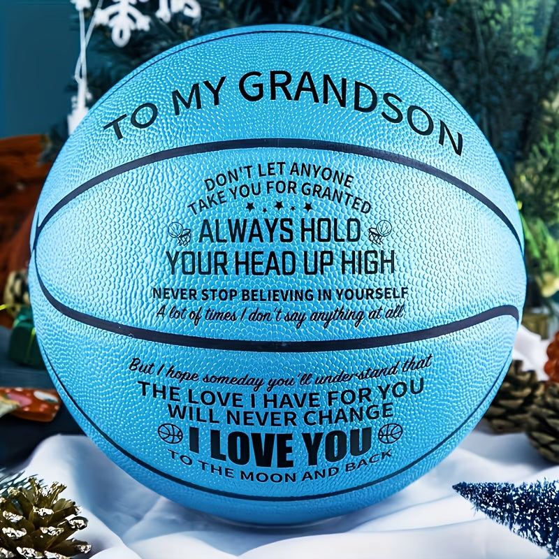 Personalized Engraved Basketball for Grandson & Son – Inspirational Motivational Size 7 PU Basketball with Air Pump, Heartfelt Birthday Christmas Anniversary Gift, Blue Red Gold Black