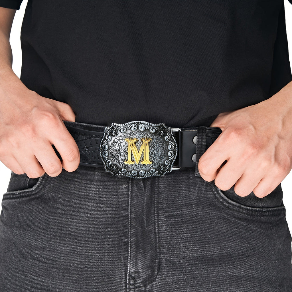 Western Cowboy Belt Men Women Embossed Floral Faux Leather Longhorn Bull Big Buckle – 23 Styles Sizes 34-44 Waist 32"-42" Country Rodeo Halloween Christmas Father's Day Gift