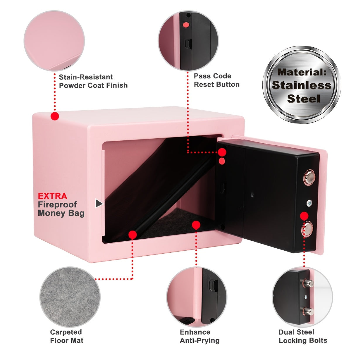 Fireproof Home Safe with Digital Keypad, Keys & Passcode Lock – Includes Fireproof Money Bag, Sensor Light & Adjustable Shelf for Home Office Business Money Valuables