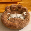 Bear Paw Plush Round Pet Bed for Dogs & Cats Soft Calming Non-Slip Cozy Puppy Bed – Small Medium Large, 20/24/28/36 Inch, Coffee Pink Gray