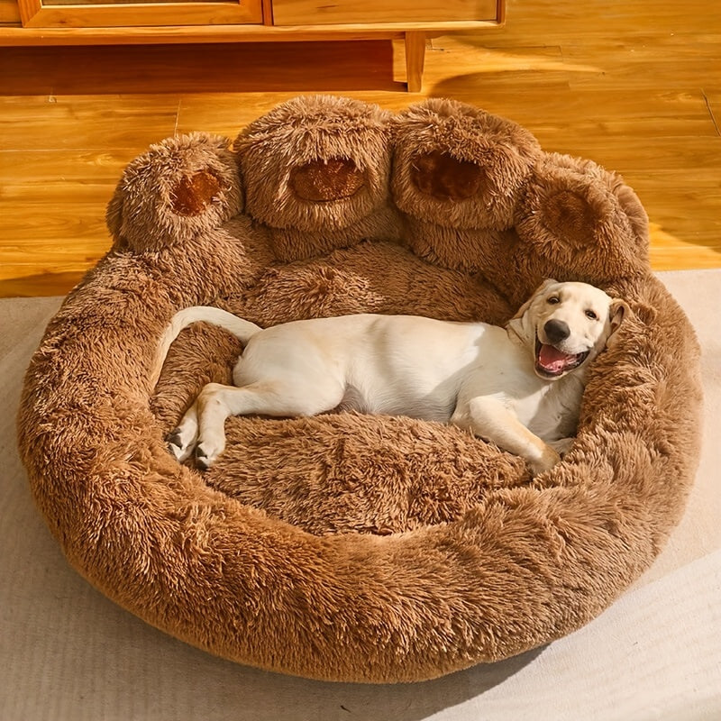 Bear Paw Plush Round Pet Bed for Dogs & Cats Soft Calming Non-Slip Cozy Puppy Bed – Small Medium Large, 20/24/28/36 Inch, Coffee Pink Gray