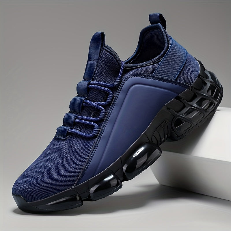 Men's Lightweight Breathable Mesh Sneakers PVC Sole Low-Top Lace-Up – Casual Sports Shoes in Blue & Black Solid Color for Daily Wear Running Training US Sizes 6.5 to 12.5