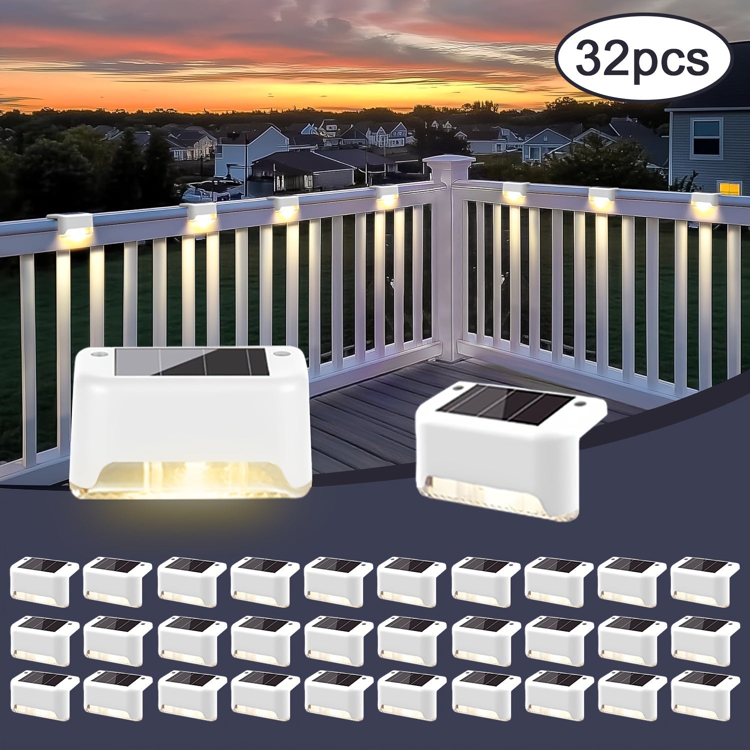 Solar Deck Lights Outdoor Waterproof LED – Auto Dusk to Dawn 800mAh Warm White Solar Powered Step Stair Fence Pathway Patio Garden Driveway Yard Wall Lighting 8 16 32 Pack