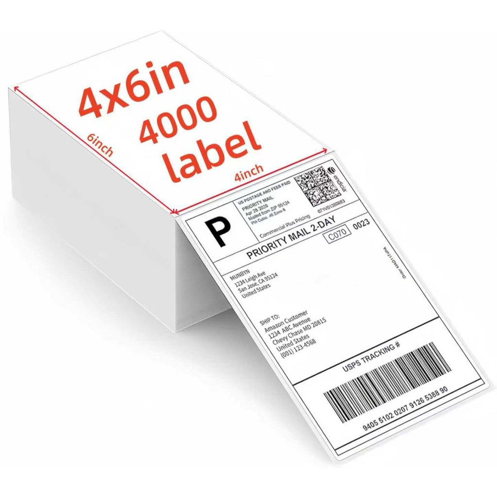 4x6 Direct Thermal Fanfold Shipping Labels 1000 or 4000 Pack Waterproof Perforated Self-Adhesive 500 Per Stack Compatible with Zebra Rollo MUNBYN