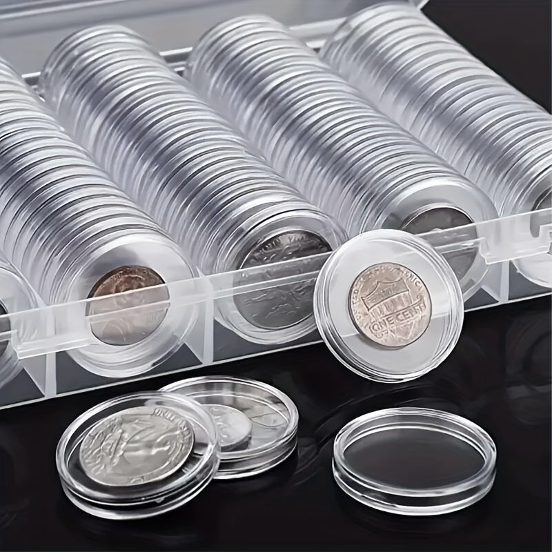 Clear Coin Capsules Transparent Storage Boxes with Secure Snap Lid 100 300 Pack Bulk Coin Holder Organizer for Coins Tokens Medals Gemstones Small Collectibles Hobby Items