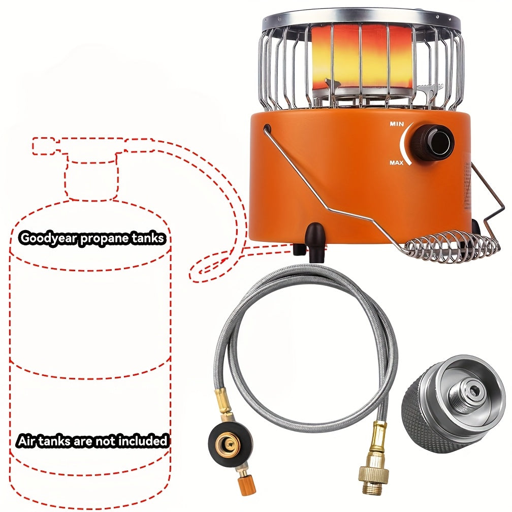 Propane Camping Stove 9000 BTU 2-in-1 Stove & Heater with Gas Hose & MAPP Converter – Adjustable Flame Portable Indoor Outdoor Gas Burner, Stainless Steel Compact Design for Camping Cooking & Emergency