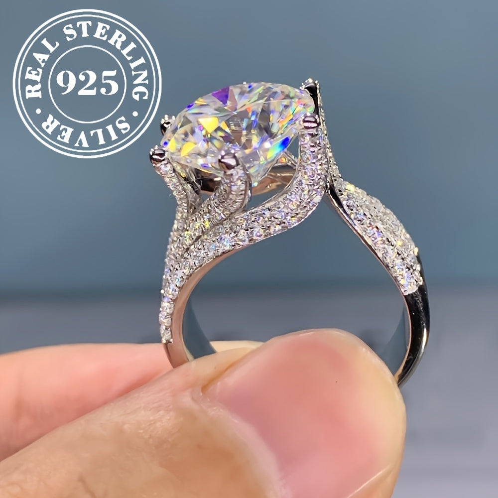 925 Sterling Silver Six-Prong Moissanite Engagement Ring Women – Classic Luxury Solitaire Brilliant Diamond Alternative Anniversary Gift Elegant Design