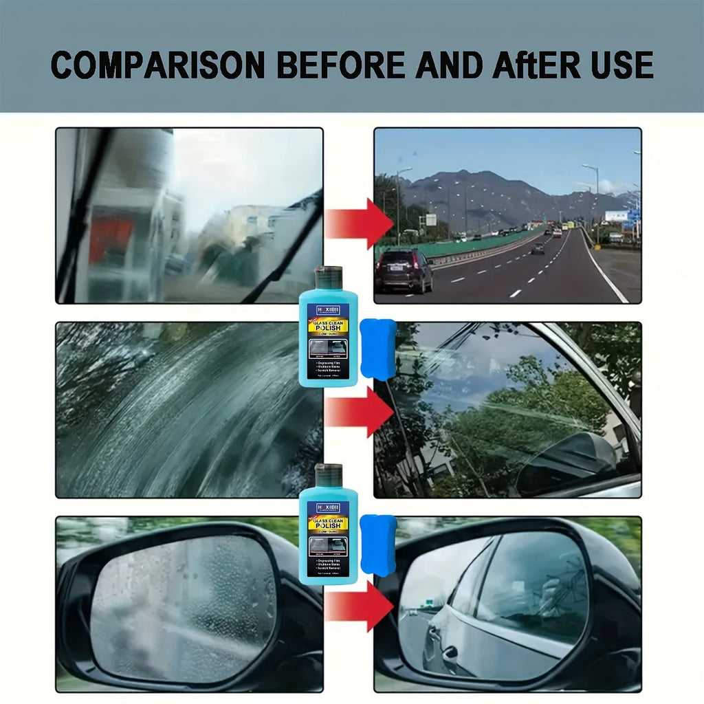 Car Glass Oil Film Cleaner & Windshield Restorer Paste – Removes Oil Film Coatings Water Spots from Auto Windshield & Home Glass, Surfactant-Free Cream Formula for Crystal Clear Visibility