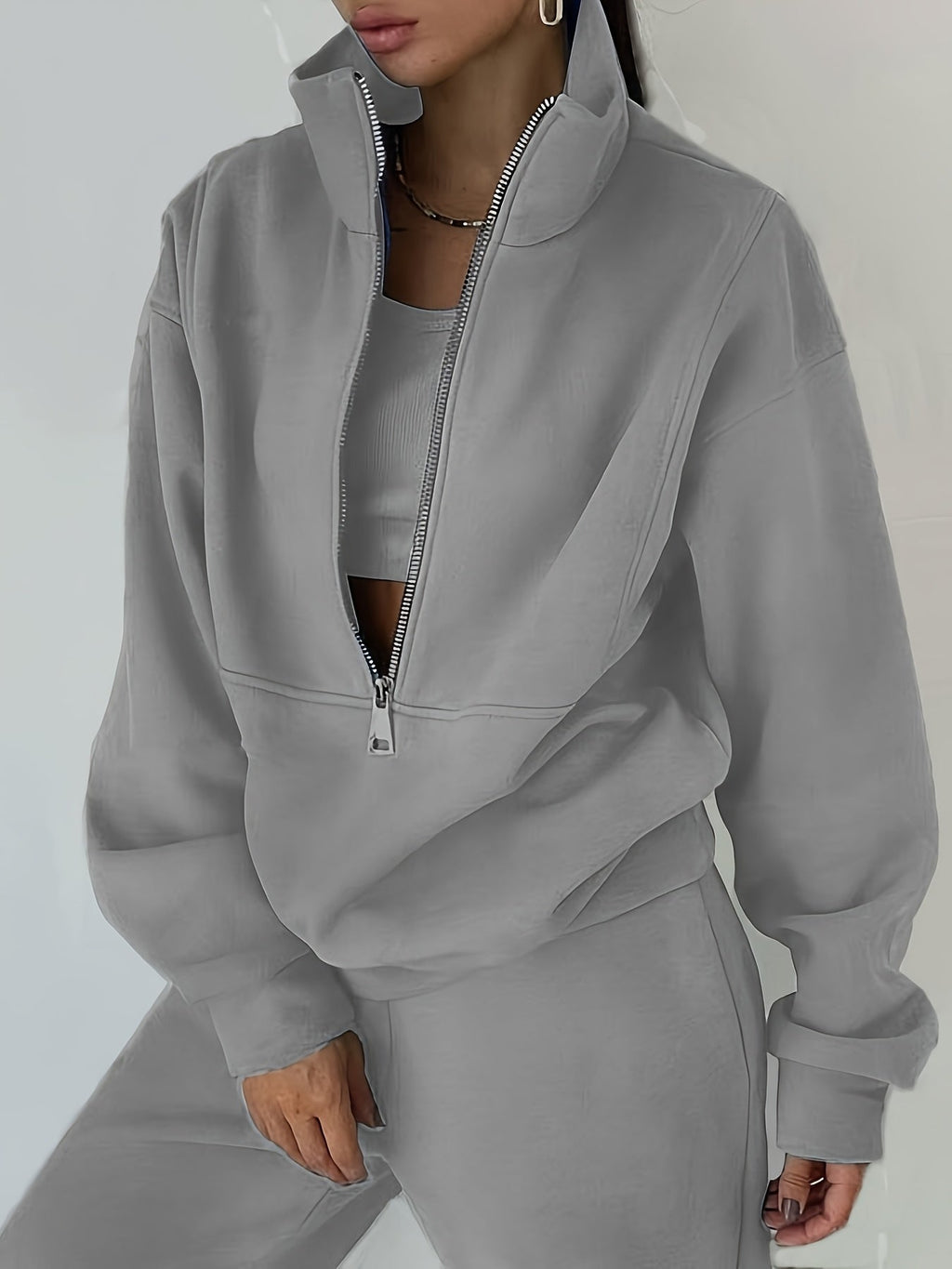 Fleece Two-Piece Set Women Sporty Street Casual Sweatshirt Pants Soft Cozy Matching Loungewear 10 Colors Pink Blue Black Purple Olive Green S-XXL