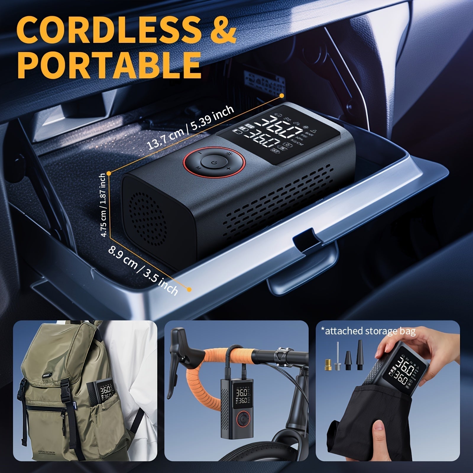 Cordless Digital Tire Inflator 150PSI Portable Air Compressor Pump with Protective Case for Car Motorcycle Bike SUV Truck Auto Emergency Flat Tire Kit Gift for Men Dad