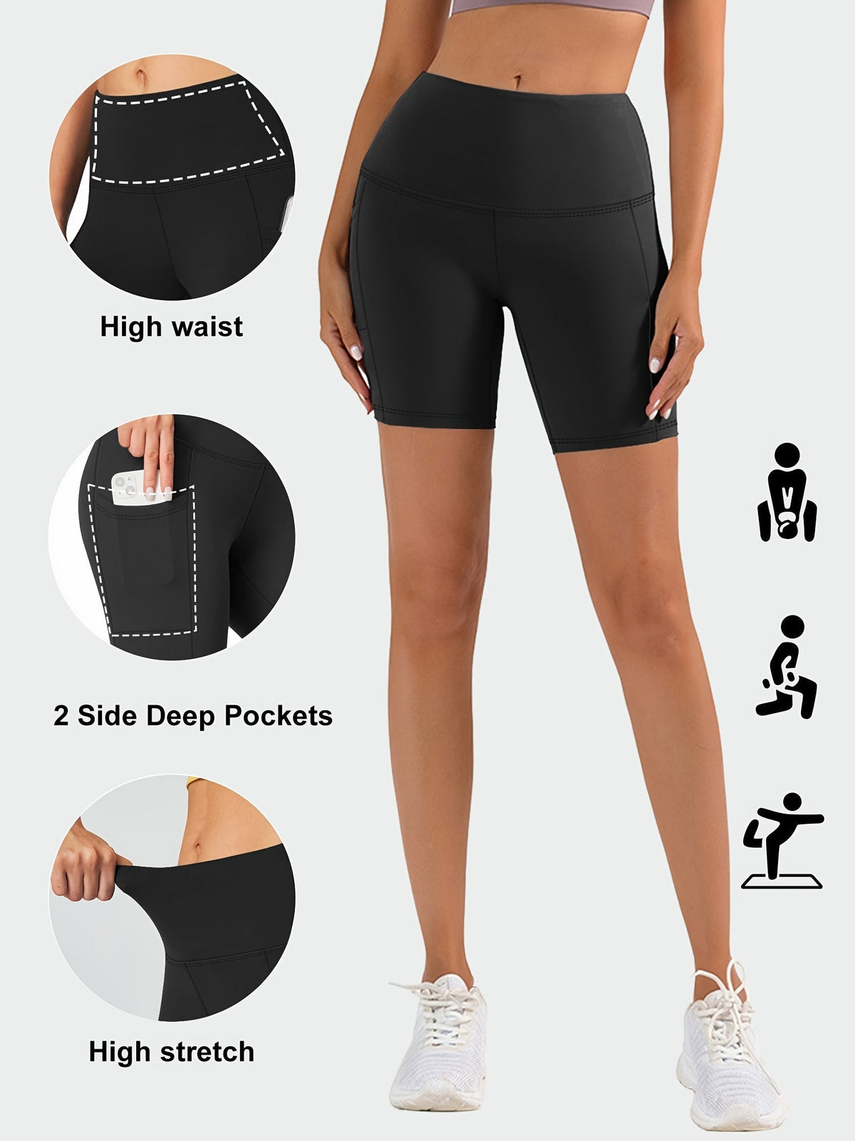 High-Waisted Yoga Shorts for Women, Sweat-Absorbing High-Elasticity Cycling Shorts with Tummy Control, Stretchy Training Running Sports Shorts for Gym Fitness Casual Wear